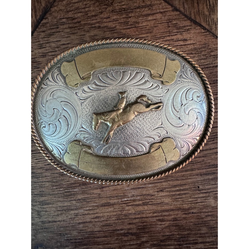 Vintage Montana Silversmiths Bull Riding Trophy Belt Buckle Blank Banners